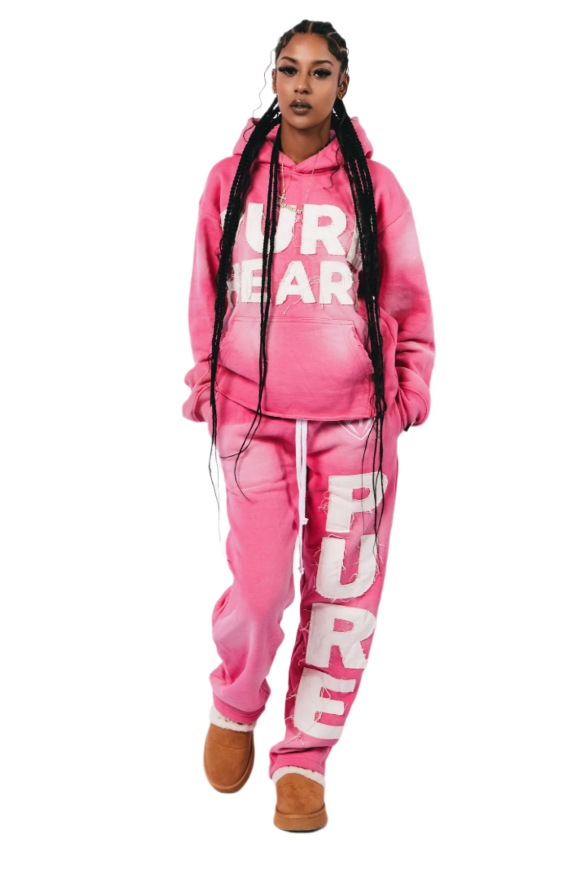 'Distressed' Women's Sweats Pink & White